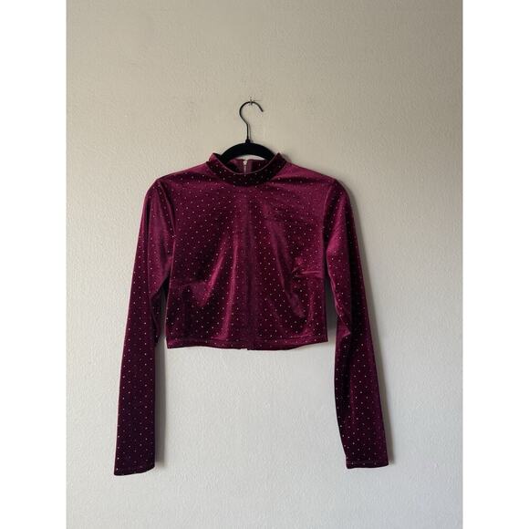 Alexia Admor Size Small Ari Velvet Burgundy Gold Long Sleeve Crop Top Glam - Picture 1 of 8